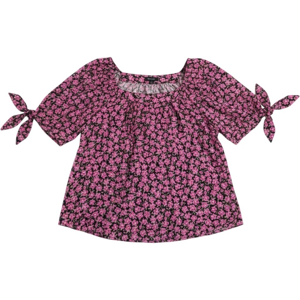 Karen Kane Blouse Womens Plus 3X Scoop Neck Short Puff Sleeve Floral Tunic Top